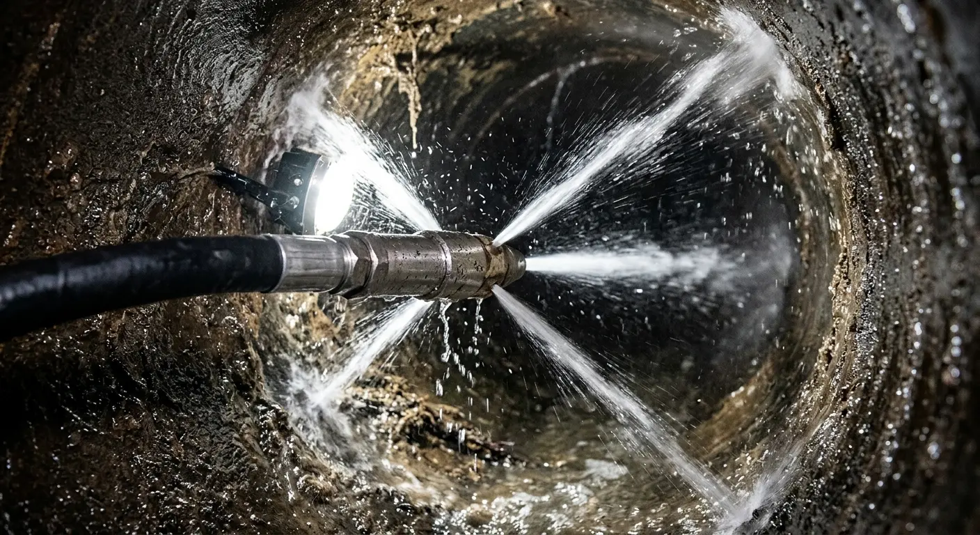 High-pressure hydro jetting nozzle cleaning sewer pipe for Sewer Cleanout in Middletown